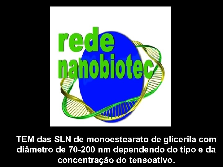 TEM das SLN de monoestearato de glicerila com diâmetro de 70 -200 nm dependendo
