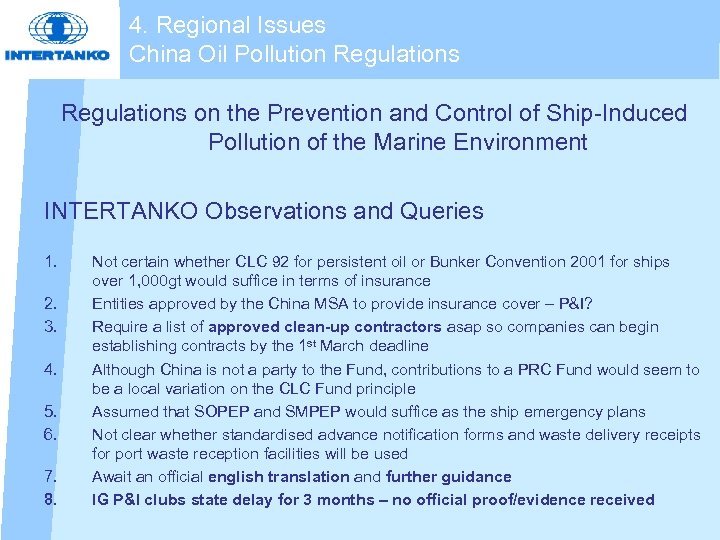 4. Regional Issues China Oil Pollution Regulations on the Prevention and Control of Ship-Induced