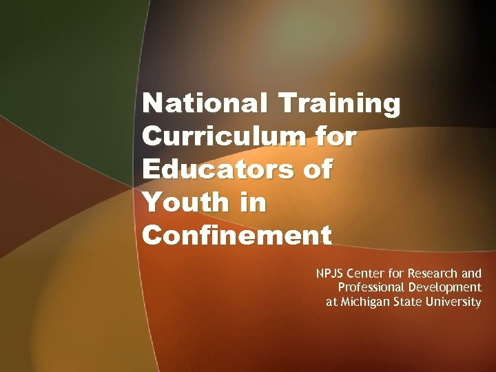 National Training Curriculum for Educators of Youth in Confinement NPJS Center for Research and
