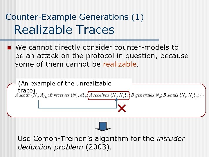 Counter-Example Generations (1) Realizable Traces n We cannot directly consider counter-models to be an