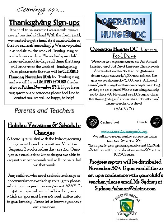 Thanksgiving Sign-ups It is hard to believe that we are only weeks away from