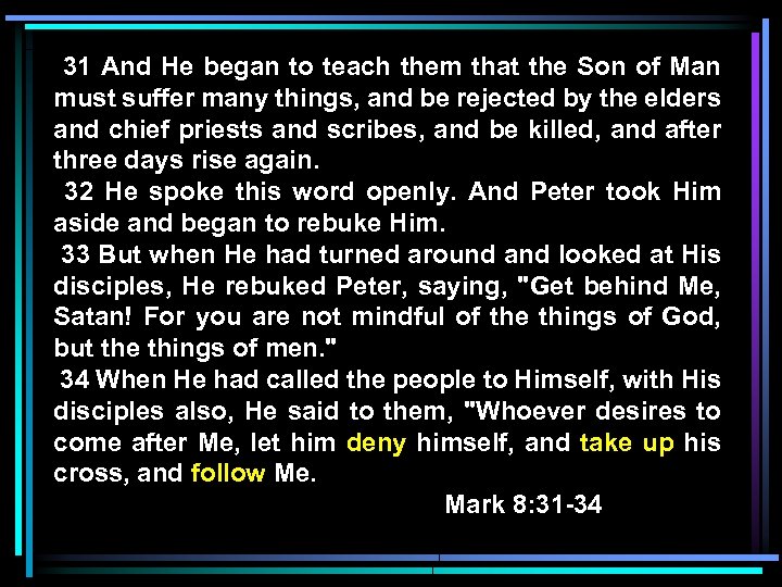 31 And He began to teach them that the Son of Man must suffer
