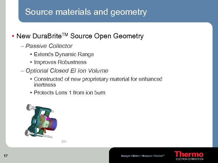 Source materials and geometry • New Dura. Brite. TM Source Open Geometry – Passive