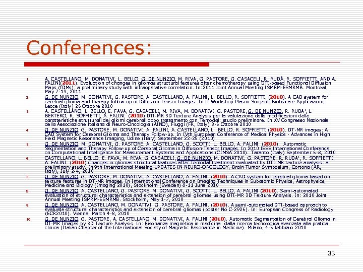 Conferences: 1. 2. 3. 4. 5. 6. 7. 8. 9. 10. A. CASTELLANO, M.