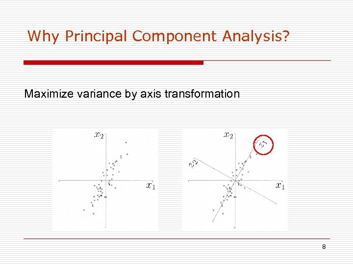 Why Principal Component Analysis? Maximize variance by axis transformation 8 