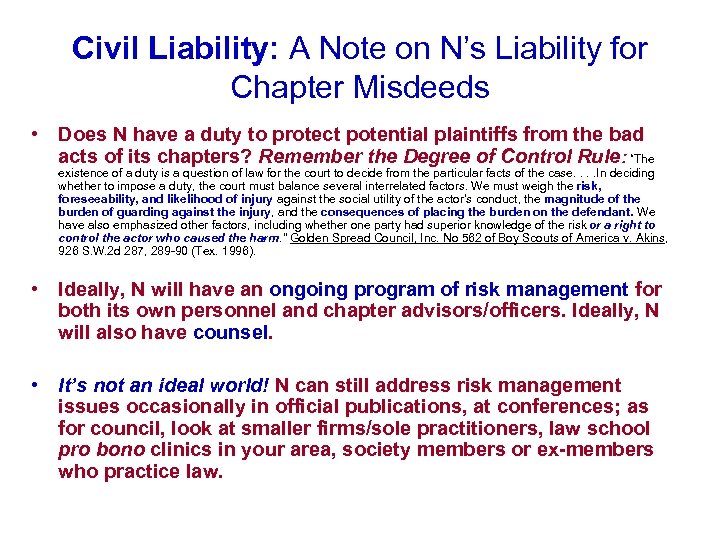 Civil Liability: A Note on N’s Liability for Chapter Misdeeds • Does N have