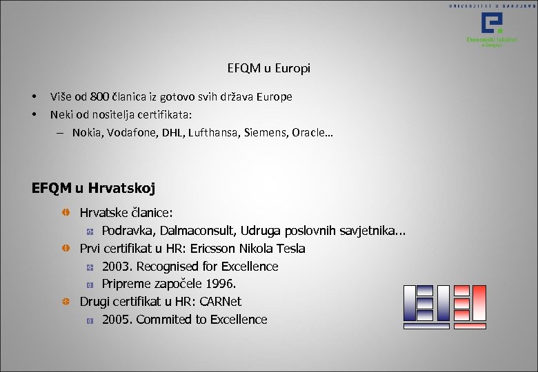 EFQM u Europi • • Više od 800 članica iz gotovo svih država Europe