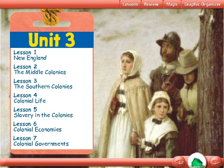 Lesson 1 New England Lesson 2 The Middle Colonies Lesson 3 The Southern Colonies