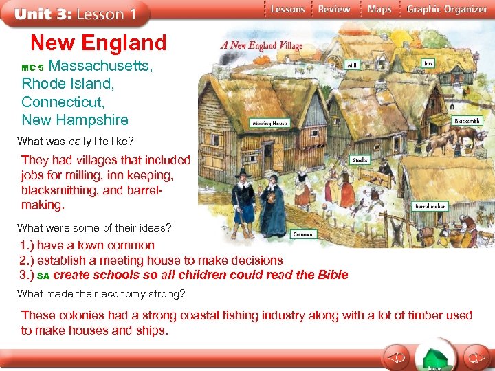 New England Massachusetts, Rhode Island, Connecticut, New Hampshire MC 5 What was daily life