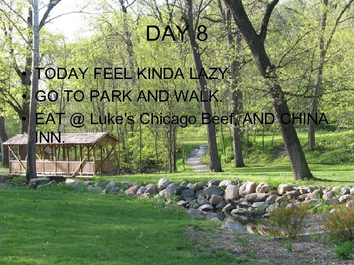 DAY 8 • TODAY FEEL KINDA LAZY. • GO TO PARK AND WALK. •