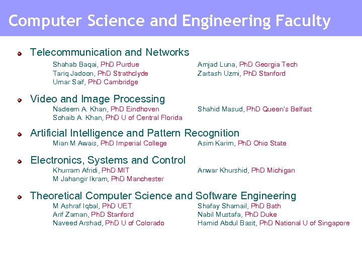 Computer Science and Engineering Faculty Telecommunication and Networks Shahab Baqai, Ph. D Purdue Tariq