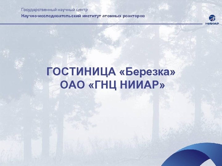 Государственный научный центр Научно-исследовательский институт атомных реакторов ГОСТИНИЦА «Березка» ОАО «ГНЦ НИИАР» 