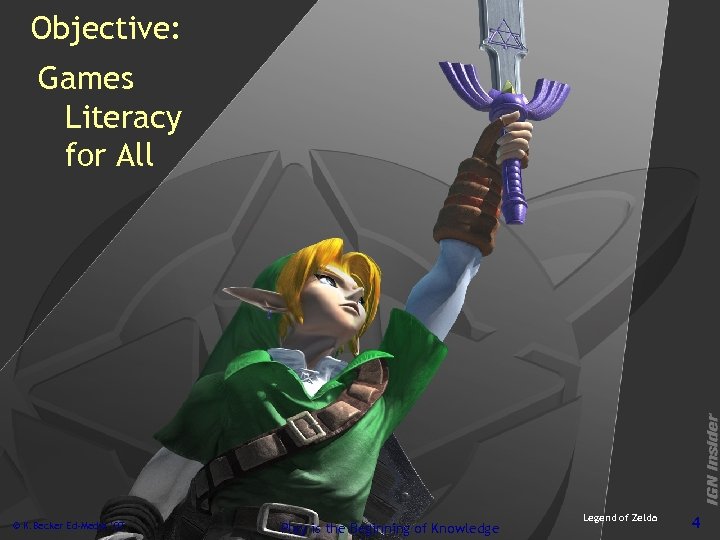 Objective: Games Literacy for All © K. Becker Ed-Media ’ 07 Play is the