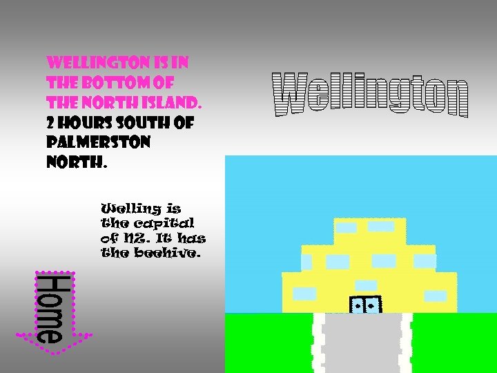 Wellington is in the bottom of the north island. 2 hours South of Palmerston