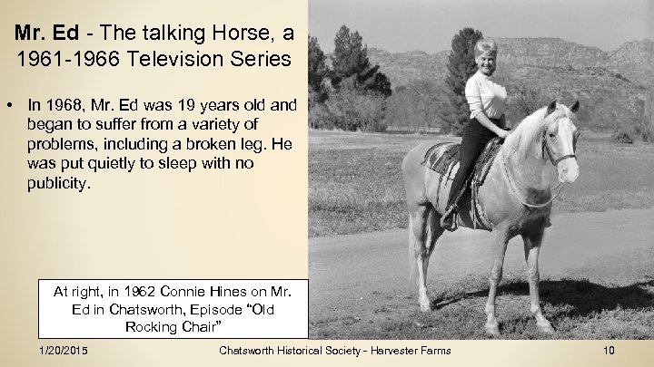 Mr. Ed - The talking Horse, a 1961 -1966 Television Series • In 1968,