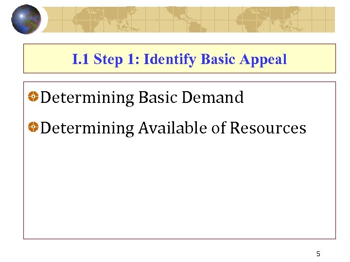 I. 1 Step 1: Identify Basic Appeal Determining Basic Demand Determining Available of Resources
