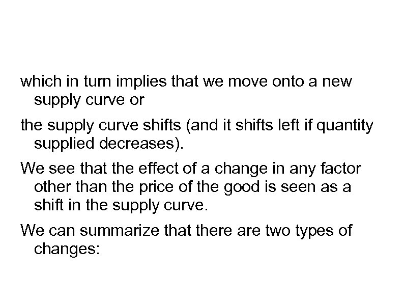 which in turn implies that we move onto a new supply curve or the