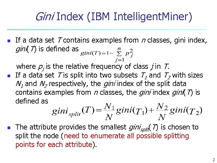 Gini Index Ibm Intelligent Miner N Gini Index