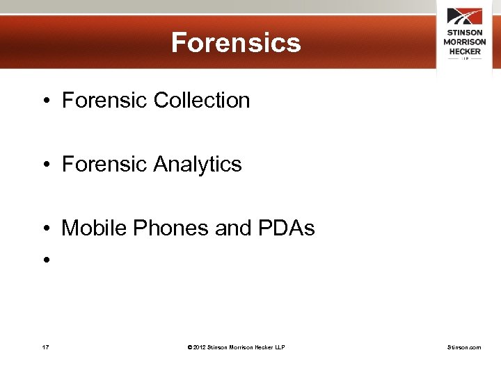 Forensics • Forensic Collection • Forensic Analytics • Mobile Phones and PDAs • 17