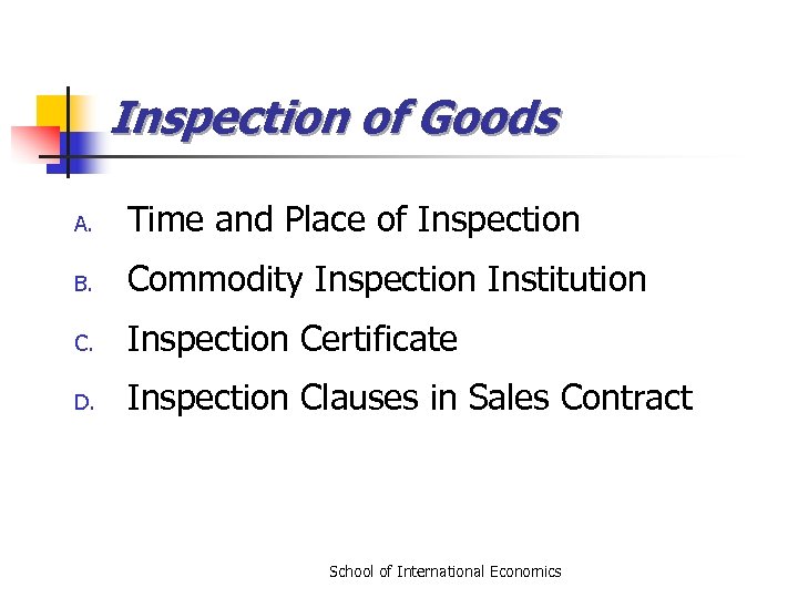 Inspection of Goods A. Time and Place of Inspection B. Commodity Inspection Institution C.