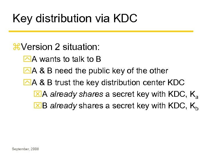 Key distribution via KDC z. Version 2 situation: y. A wants to talk to