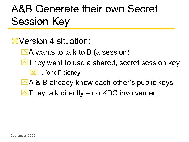 A&B Generate their own Secret Session Key z. Version 4 situation: y. A wants