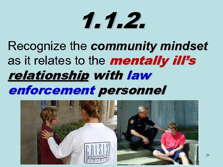 1. 1. 2. Recognize the community mindset as it relates to the mentally ill’s