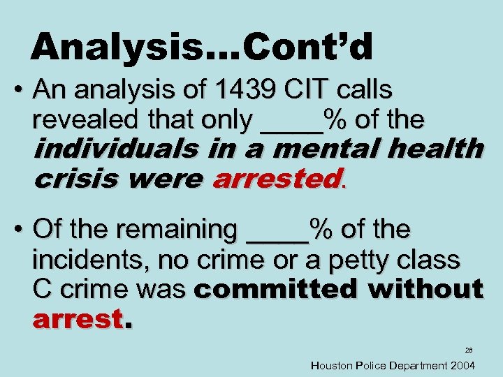 Analysis…Cont’d • An analysis of 1439 CIT calls revealed that only ____% of the