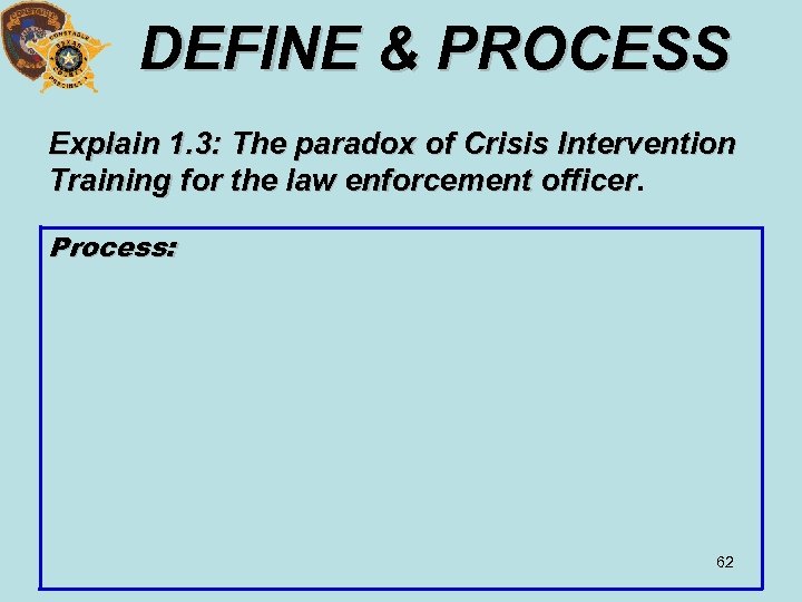 DEFINE & PROCESS Explain 1. 3: The paradox of Crisis Intervention Training for the