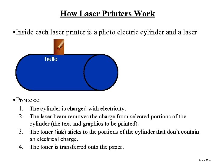 How Laser Printers Work • Inside each laser printer is a photo electric cylinder