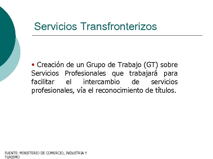 Servicios Transfronterizos § Creación de un Grupo de Trabajo (GT) sobre Servicios Profesionales que
