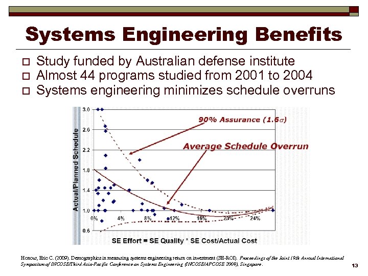 Systems Engineering Benefits o o o Study funded by Australian defense institute Almost 44