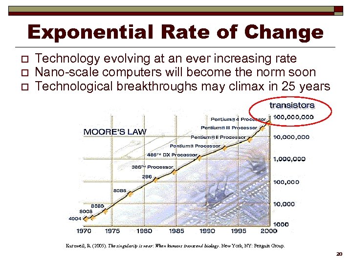 Exponential Rate of Change o o o Technology evolving at an ever increasing rate