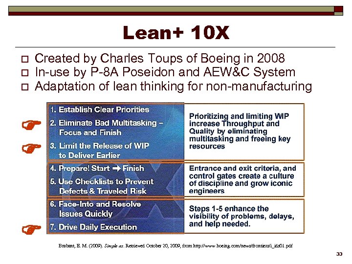 Lean+ 10 X o o o Created by Charles Toups of Boeing in 2008