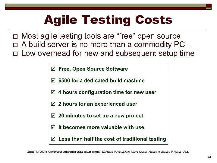 Agile Testing Costs o o o Most agile testing tools are “free” open source