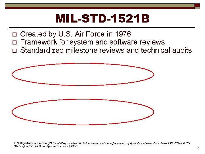 MIL-STD-1521 B o o o Created by U. S. Air Force in 1976 Framework