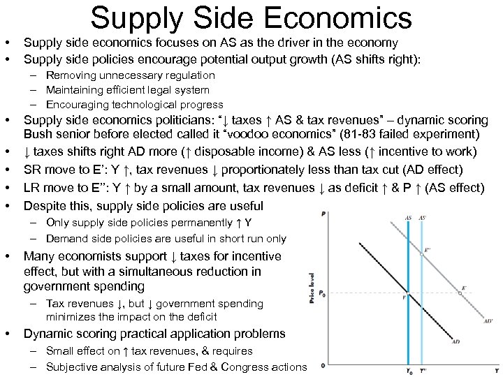 Supply Side Economics • • Supply side economics focuses on AS as the driver