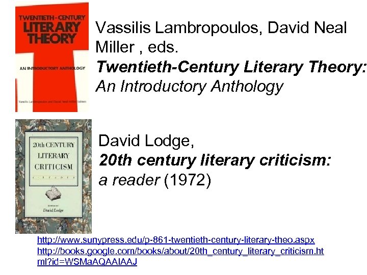 Vassilis Lambropoulos, David Neal Miller , eds. Twentieth-Century Literary Theory: An Introductory Anthology David