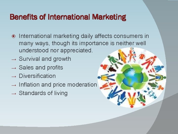 Benefits of International Marketing → → → International marketing daily affects consumers in many