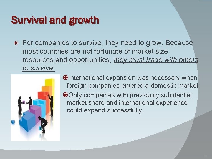 Survival and growth For companies to survive, they need to grow. Because most countries