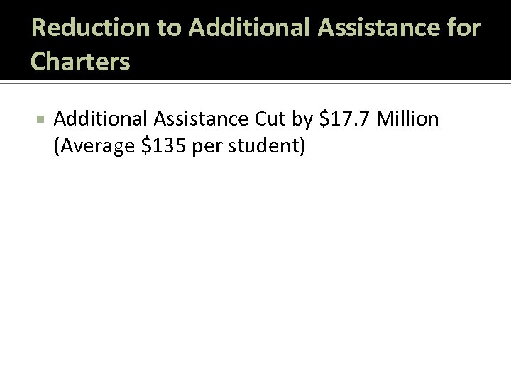 Reduction to Additional Assistance for Charters Additional Assistance Cut by $17. 7 Million (Average