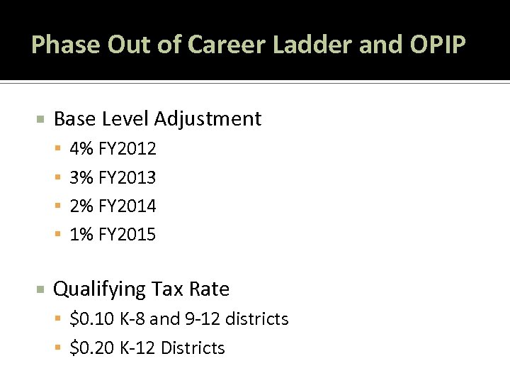 Phase Out of Career Ladder and OPIP Base Level Adjustment 4% FY 2012 3%