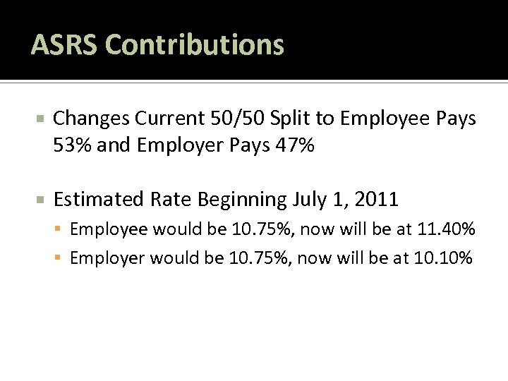 ASRS Contributions Changes Current 50/50 Split to Employee Pays 53% and Employer Pays 47%