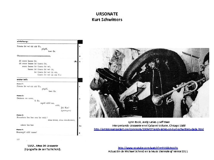 URSONATE Kurt Schwitters Lynn Book, Andy Laties y Jeff Beer interpretando Ursonate en el