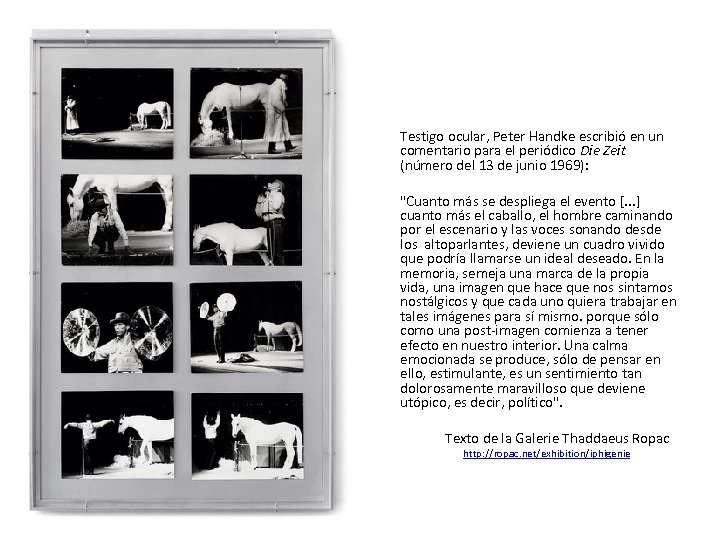 Testigo ocular, Peter Handke escribió en un comentario para el periódico Die Zeit (número