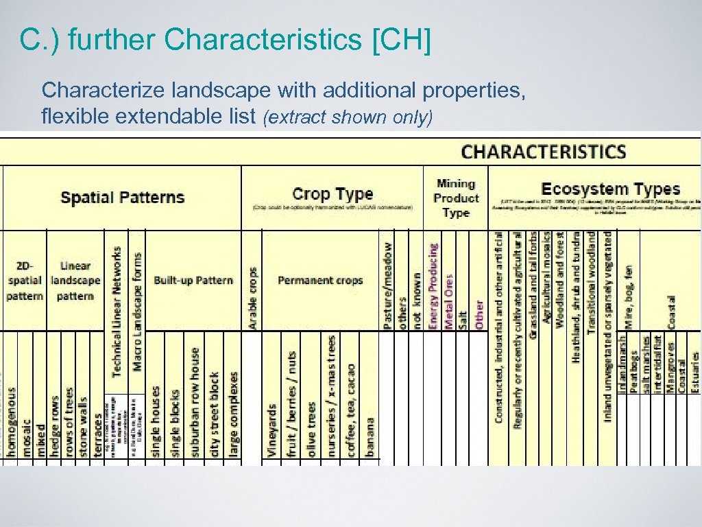 C. ) further Characteristics [CH] Characterize landscape with additional properties, flexible extendable list (extract