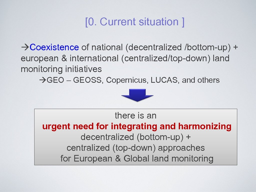 [0. Current situation ] Coexistence of national (decentralized /bottom-up) + european & international (centralized/top-down)