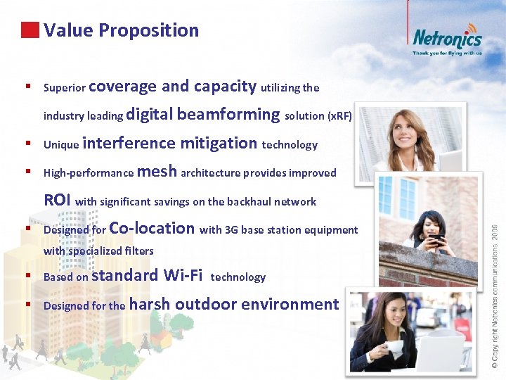 Value Proposition § Superior coverage and capacity utilizing the industry leading digital beamforming solution