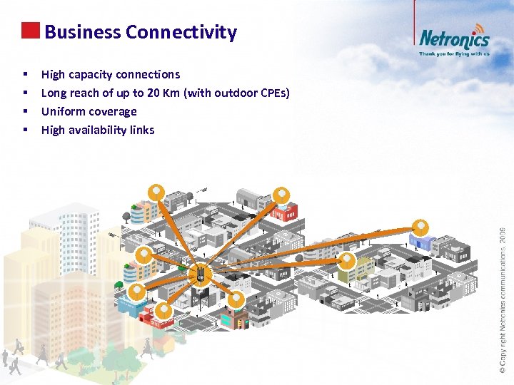 Business Connectivity 48 § § High capacity connections Long reach of up to 20