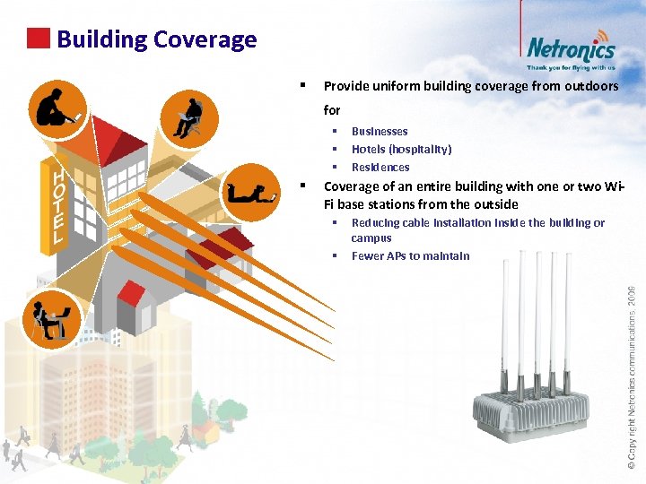 51 Building Coverage § Provide uniform building coverage from outdoors for § § Businesses